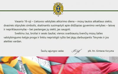 Lietuvos šaulių sąjungos vado sveikinimas Vasario 16-osios proga