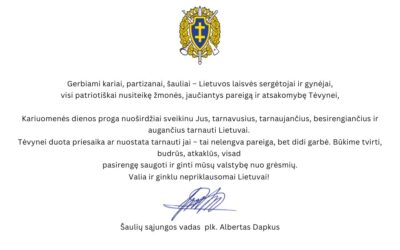 LŠS vado sveikinimas Lietuvos kariuomenės dienos proga
